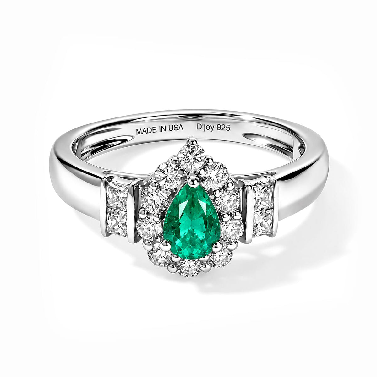 D'Joy - Colombian Emerald &amp; Moissanite Halo Ring in Rhodium Overlay Sterling Silver 1.00 Ct. 8783013 0