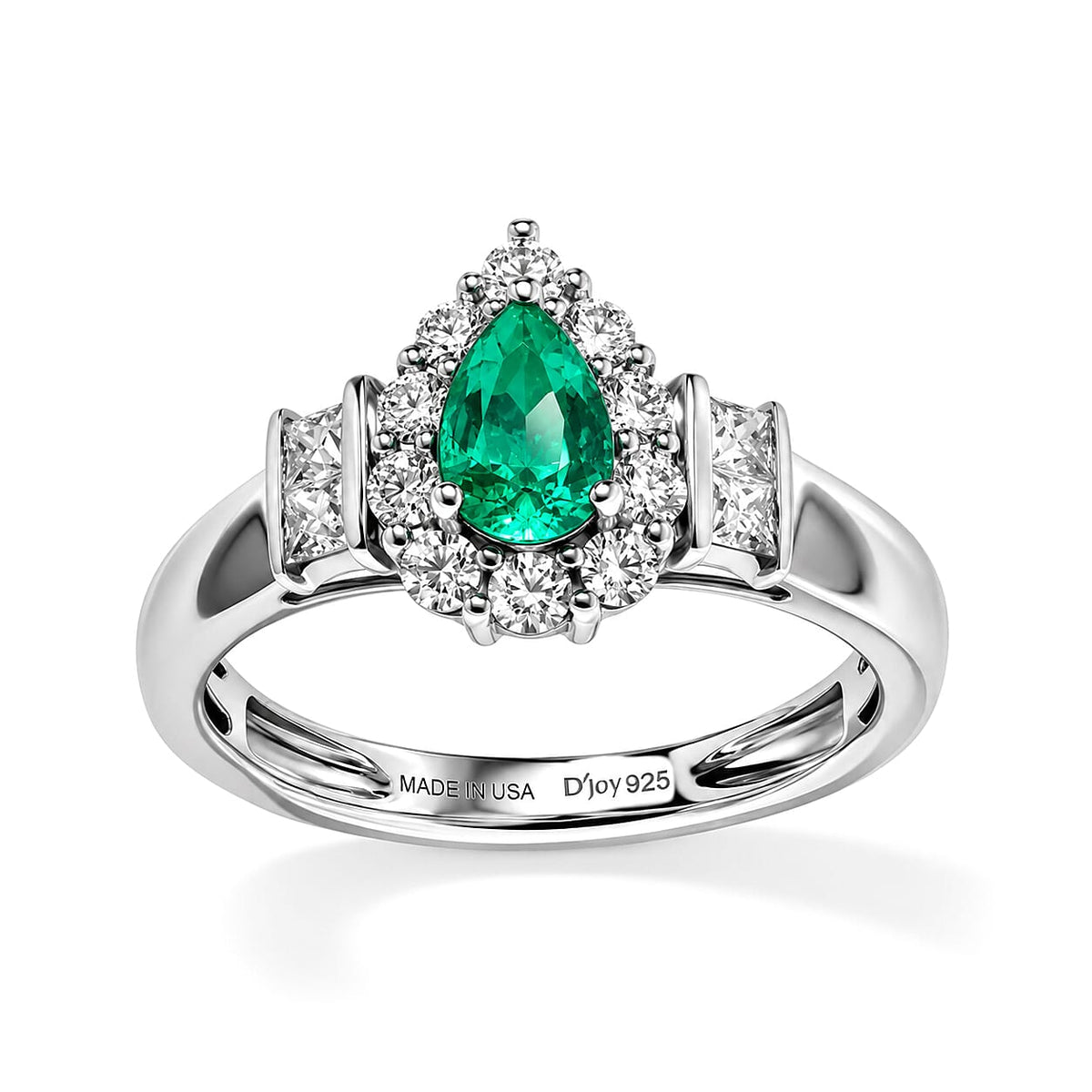 D'Joy - Colombian Emerald &amp; Moissanite Halo Ring in Rhodium Overlay Sterling Silver 1.00 Ct. 8783013 3
