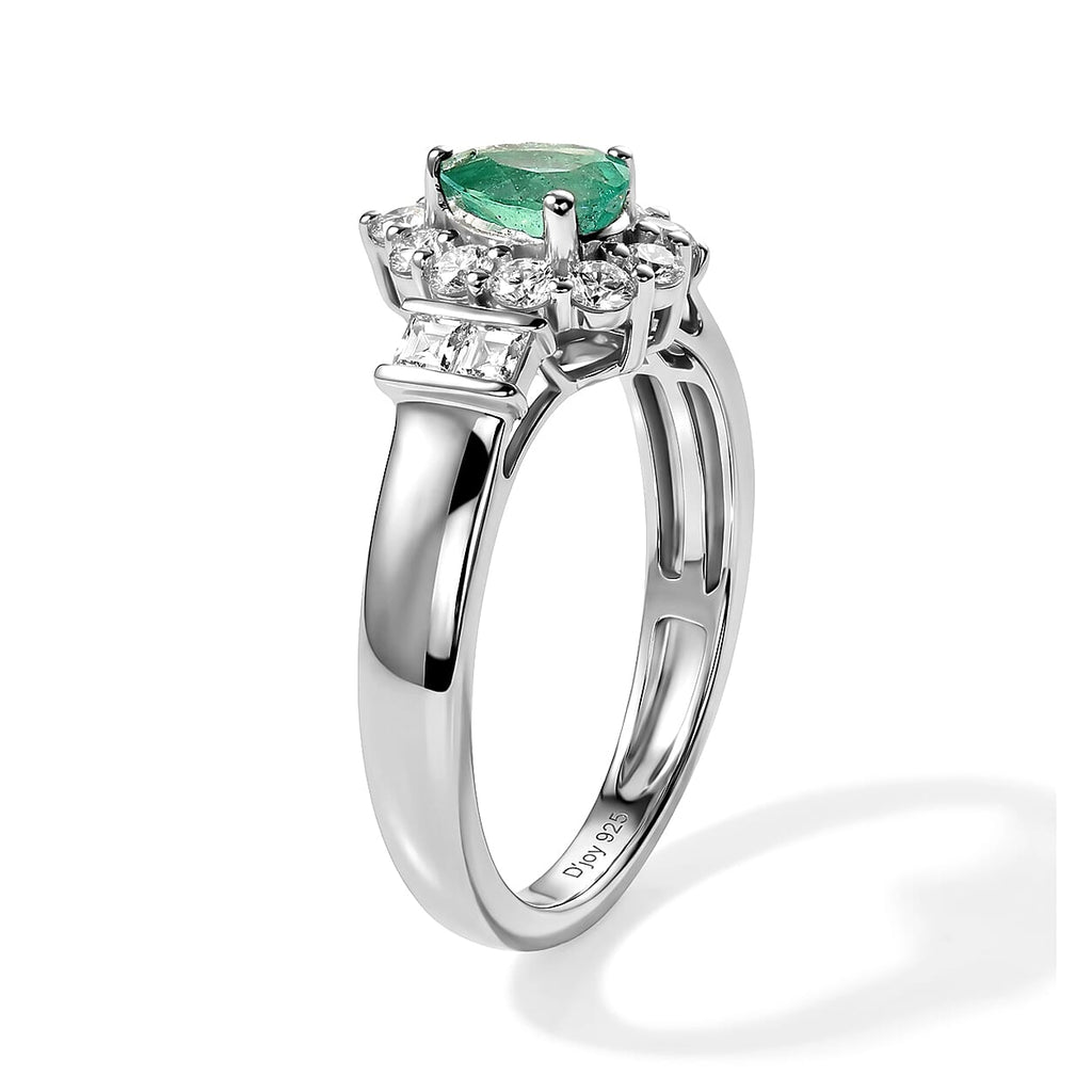 D'Joy - Colombian Emerald & Moissanite Halo Ring in Rhodium Overlay Sterling Silver 1.00 Ct._8783013_4