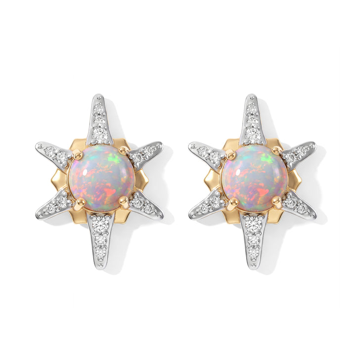 D'Joy - Ethiopian Opal &amp; White Zircon Starburst Earring with Push Post in Yellow Gold Plated Sterling Silver 1.43 Ct. 8783043 1