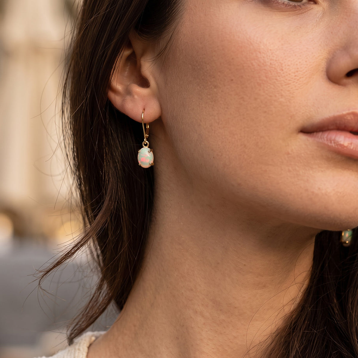 D'Joy - Ethiopian Opal Solitaire Earring with Lever Back in Yellow Gold Plated Sterling Silver 1.60 Ct. 8783144 2