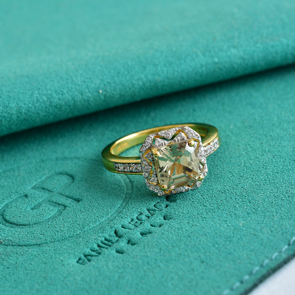 GP - Turkizite, White Zircon &amp; Blue Sapphire Halo Ring in 18K Vermeil Yellow Gold Plated Sterling Silver 2.30 Ct. 8783166 1