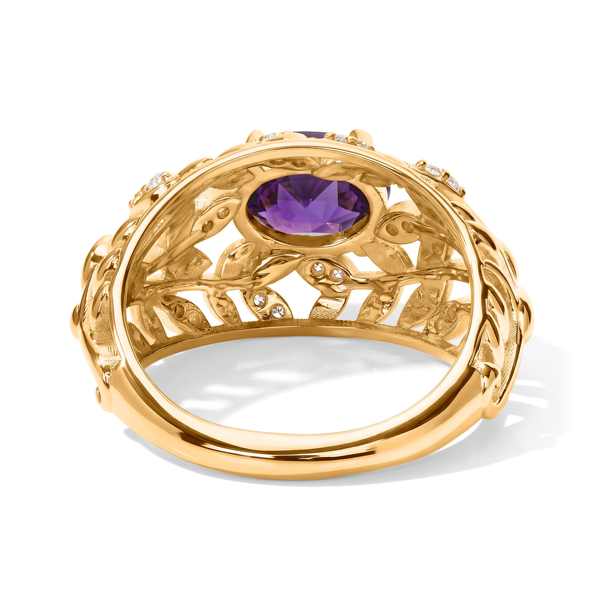 EverTrue Bronzella Collection - AAA Zambian Amethyst &amp; White Zircon Leaf Vine Filigree Ring 1.30 Ct. 8783189 4