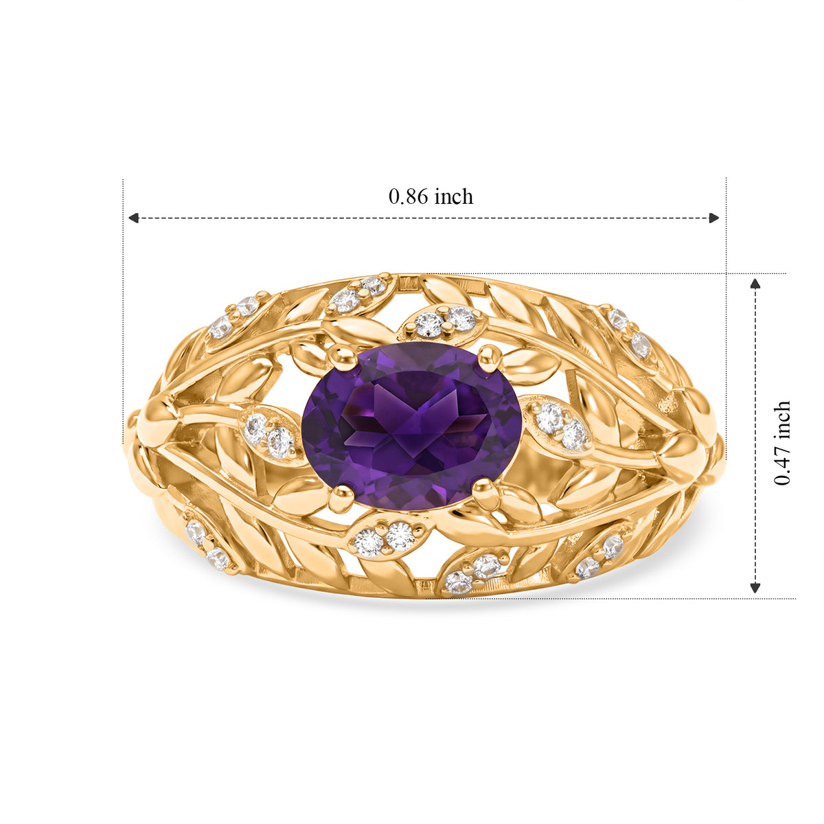 EverTrue Bronzella Collection - AAA Zambian Amethyst &amp; White Zircon Leaf Vine Filigree Ring 1.30 Ct. 8783189 5