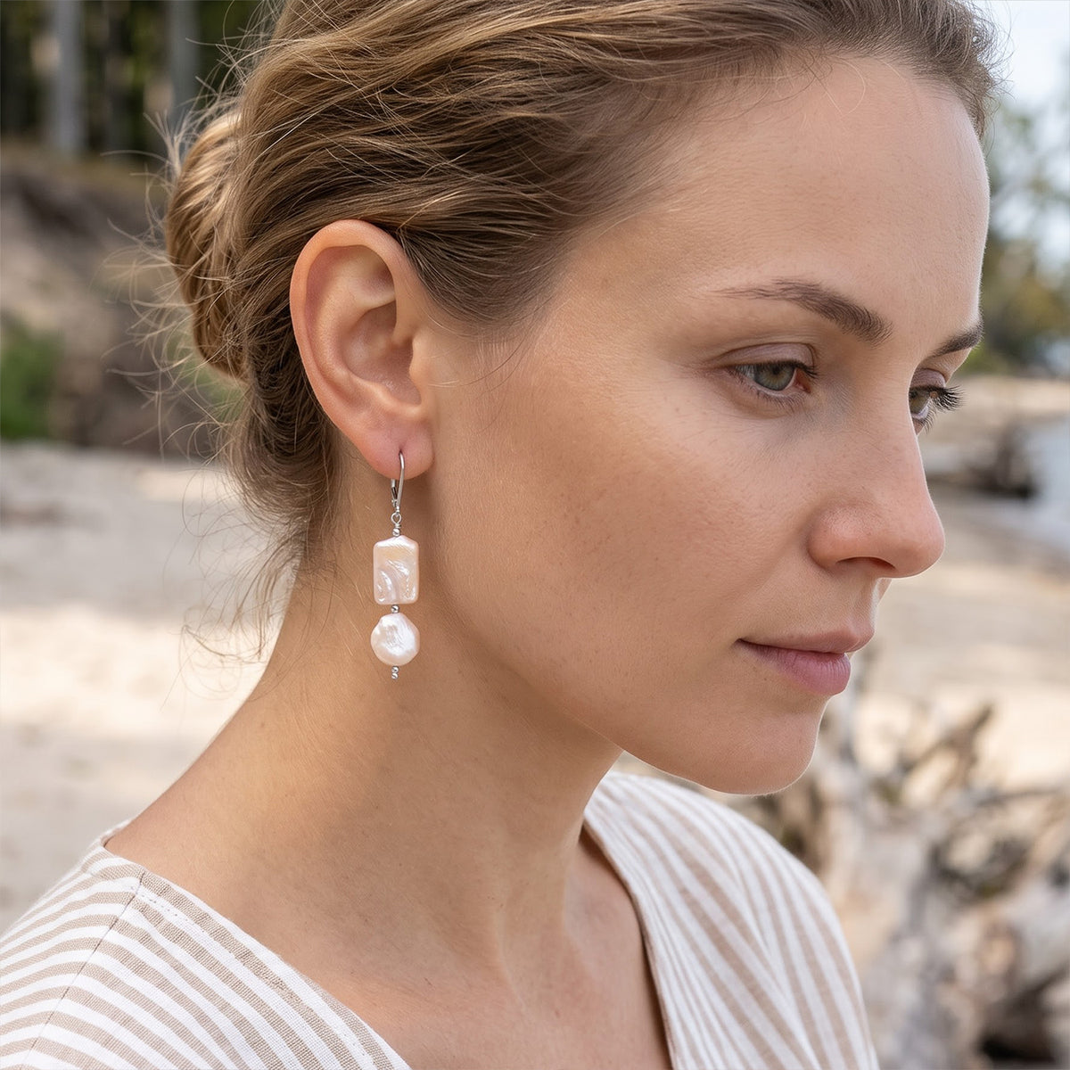 EverTrue - Fresh Water Pearl Dangling Earring with Lever Back in Platinum Overlay 25.00 Ct. 8783985 2