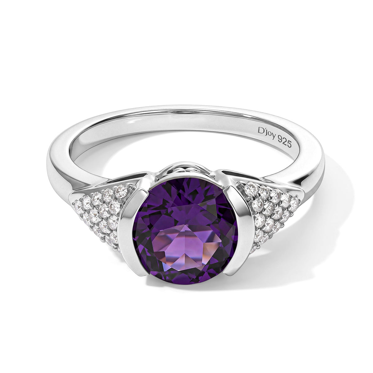 D'Joy - AAA Zambian Amethyst &amp; White Zircon Ring in Platinum Overlay Sterling Silver 2.00 Ct. 8784106 0