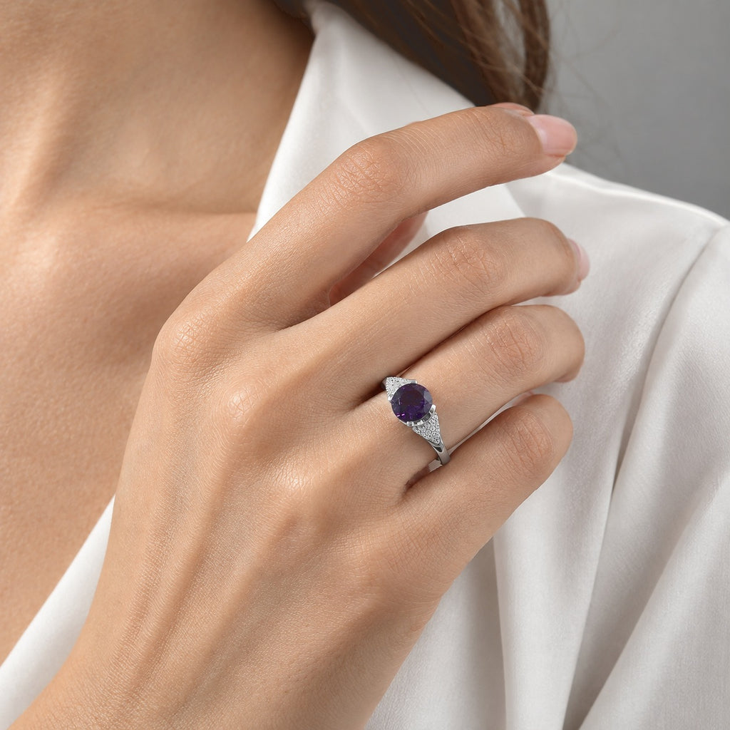 D'joy Zambian Amethyst, White Zircon Main Stone With Side Stone Ring in Platinum OverlaySterling Silver  2.032  Ct._8784106_1