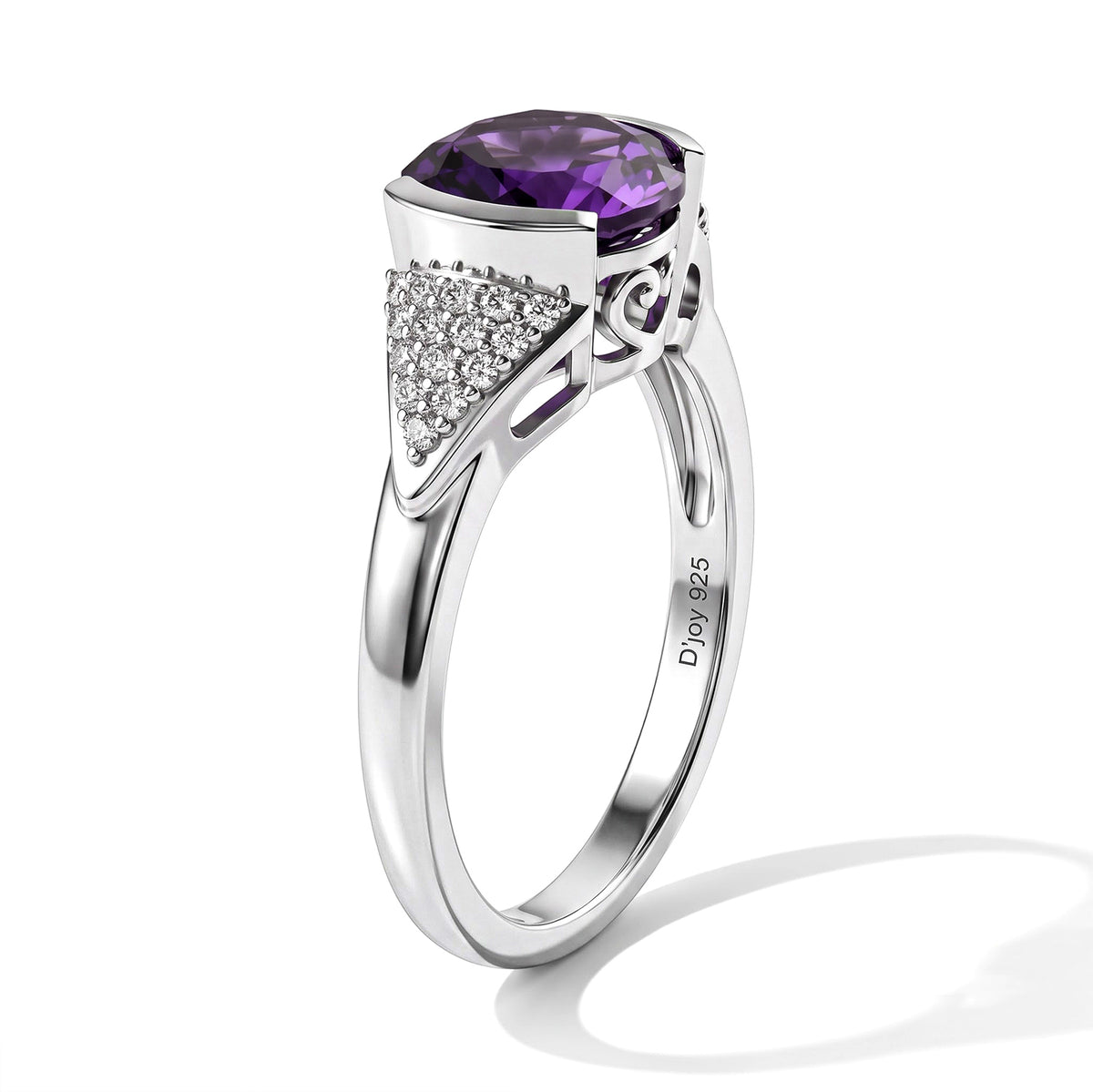 D'Joy - AAA Zambian Amethyst &amp; White Zircon Ring in Platinum Overlay Sterling Silver 2.00 Ct. 8784106 3