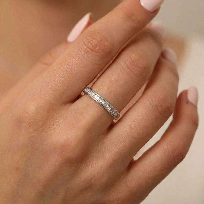 D'Joy - White Natural Diamond Band Ring in Platinum Overlay Sterling Silver 0.25 Ct. 8784529 2