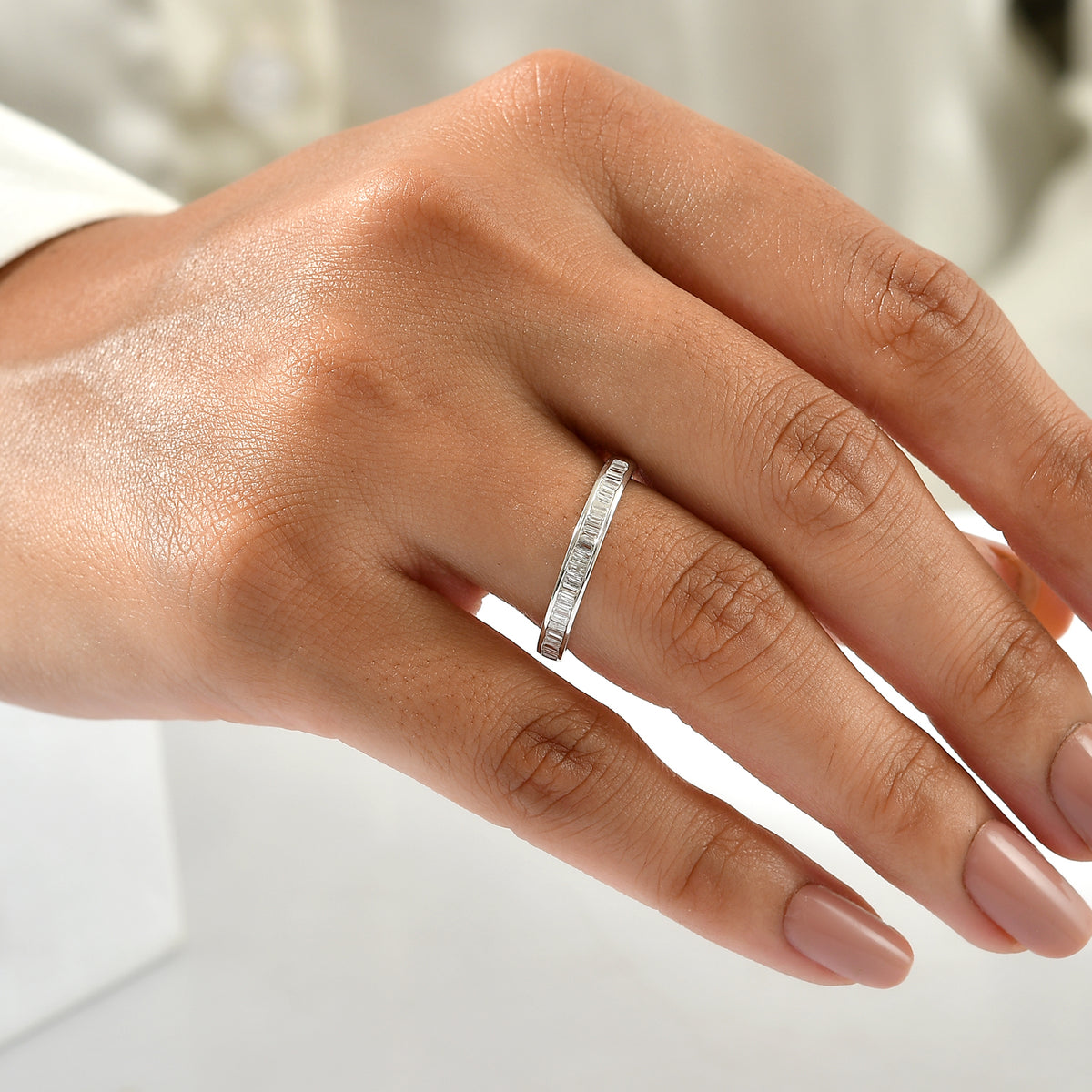 D'Joy - Natural White Diamond Band Ring in Platinum Overlay Sterling Silver 0.25 Ct. 8784537 1