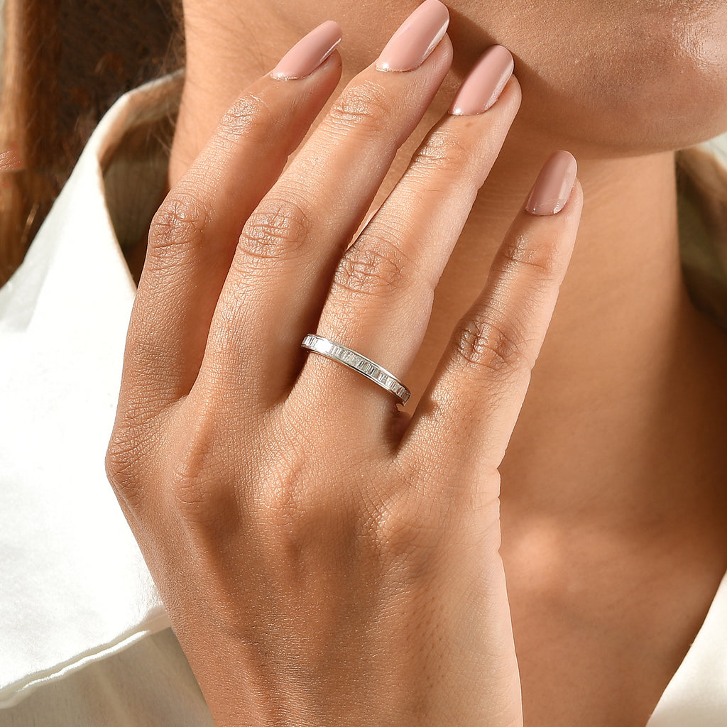 D'Joy - Natural White Diamond Band Ring in Platinum Overlay Sterling Silver 0.25 Ct._8784537_2