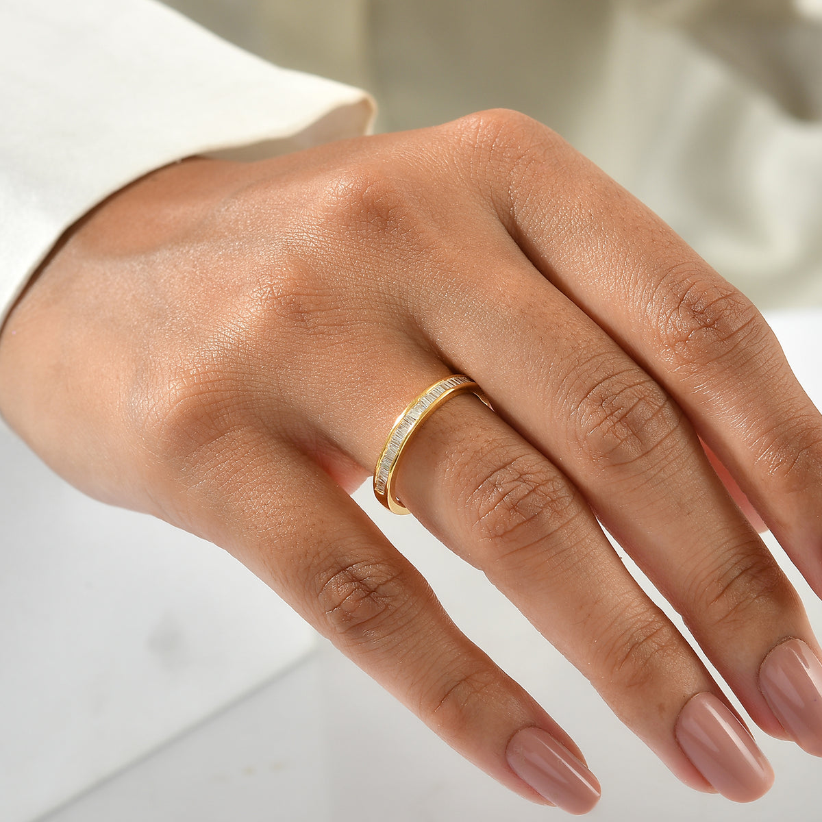 D'Joy - Natural White Diamond Band Ring in Yellow Gold Plated Sterling Silver 0.25 Ct. 8784546 1