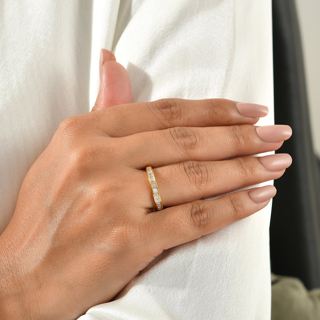 D'Joy - Natural White Diamond Band Ring in Yellow Gold Plated Sterling Silver 0.25 Ct._8784546_2