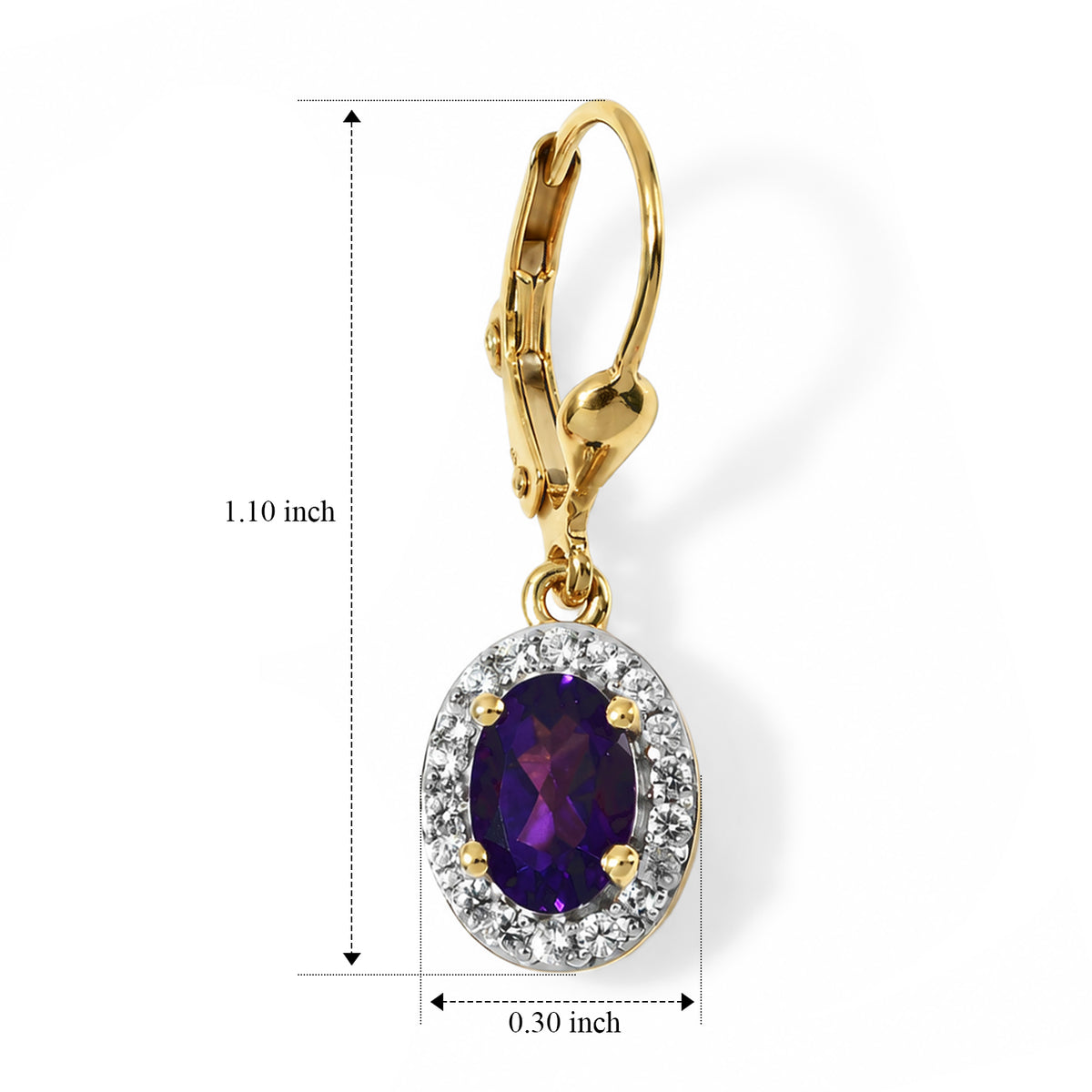 D'Joy - AAA Zambian Amethyst &amp; White Zircon Halo Earring with Lever Back in Yellow Gold Plated Sterling Silver 1.80 Ct. 8784946 4