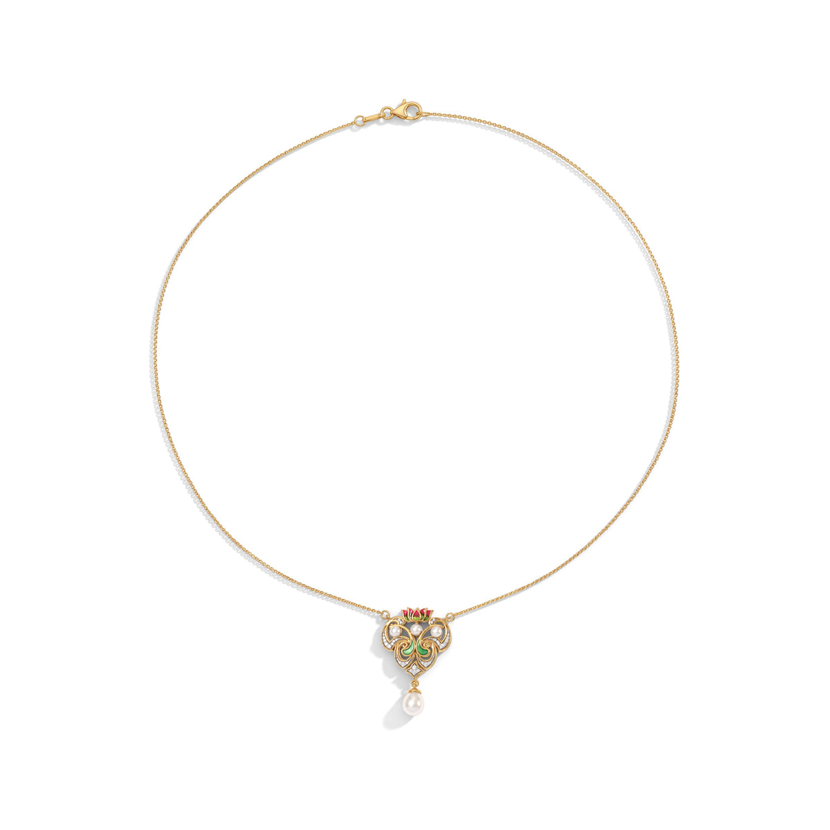 GP - Fresh Water Pearl, White Zircon &amp; Blue Sapphire Necklace (Size - 20) in Yellow Gold Plated Sterling Silver 3.10 Ct. 8784969 3