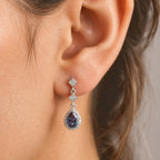 D'Joy - AAA Lab Grown Alexandrite & White Zircon Dangling Earring with Push Back in Rhodium Overlay Sterling Silver 2.15 Ct._8785026_1