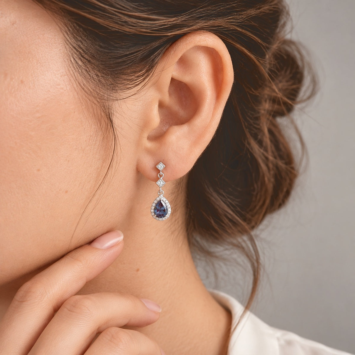 D'Joy - AAA Lab Grown Alexandrite &amp; White Zircon Dangling Earring with Push Back in Rhodium Overlay Sterling Silver 2.15 Ct. 8785026 2
