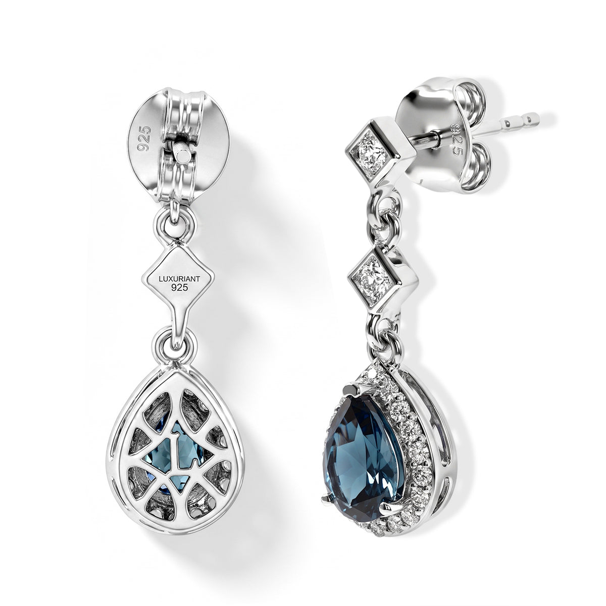 D'Joy - AAA Lab Grown Alexandrite &amp; White Zircon Dangling Earring with Push Back in Rhodium Overlay Sterling Silver 2.15 Ct. 8785026 3
