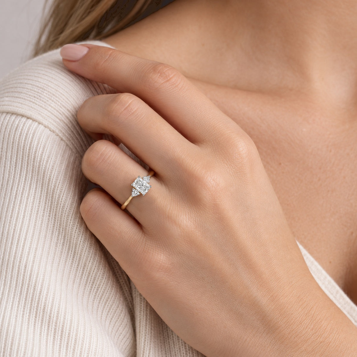 Luxuriant - 9K Yellow Gold SGL Certified Lab Grown Diamond (VS-E-F) Trilogy Ring 1.50 Ct. 8785109 1