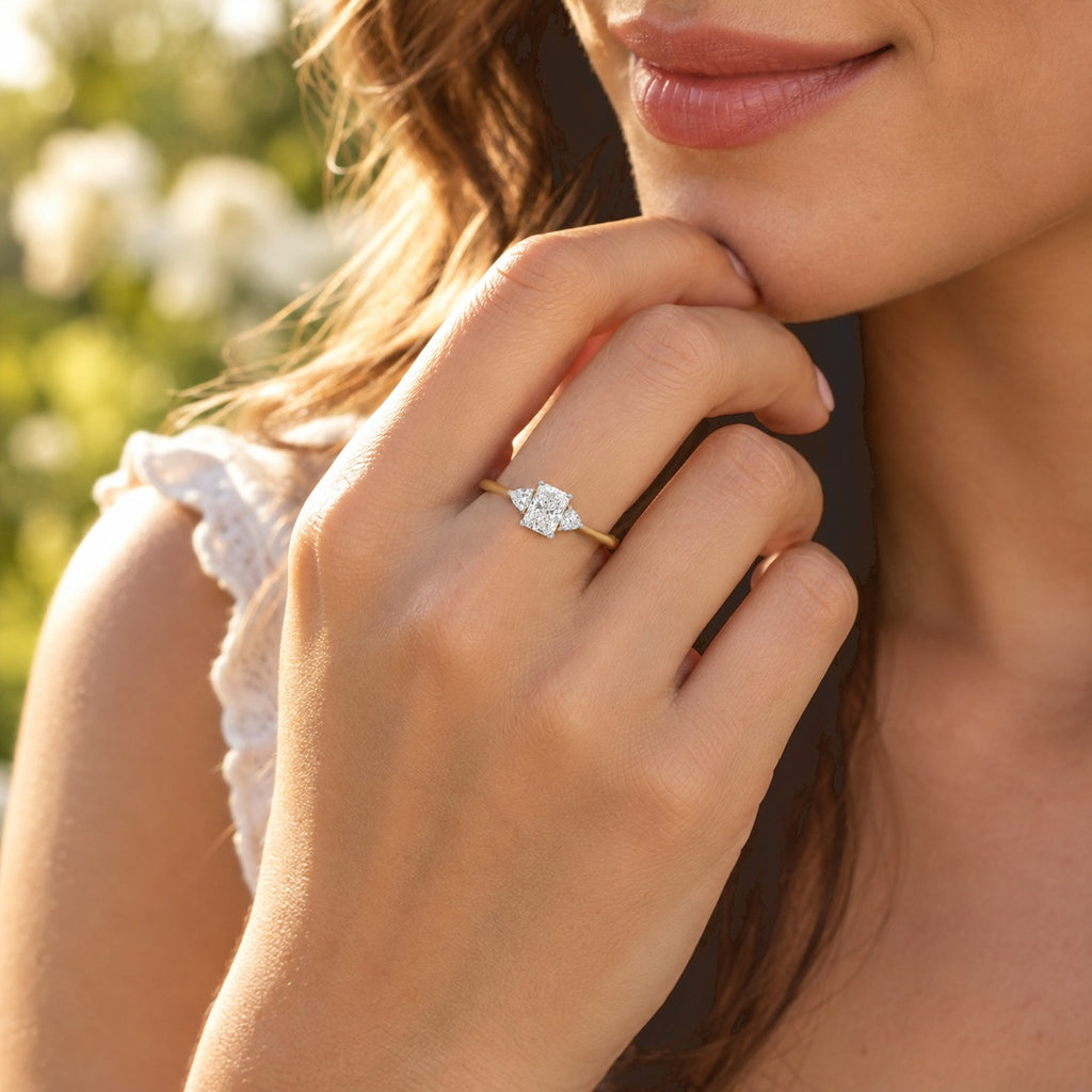 Luxuriant - 9K Yellow Gold SGL Certified Lab Grown Diamond (VS/E-F) Trilogy Ring 1.50 Ct._8785109_2