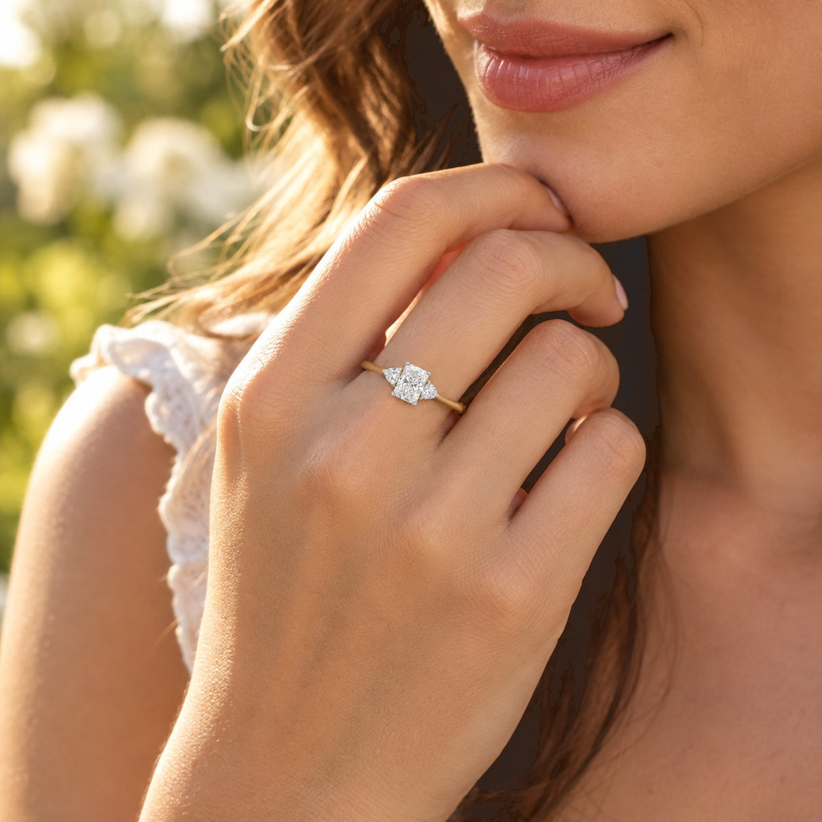 Luxuriant - 9K Yellow Gold SGL Certified Lab Grown Diamond (VS-E-F) Trilogy Ring 1.50 Ct. 8785109 2