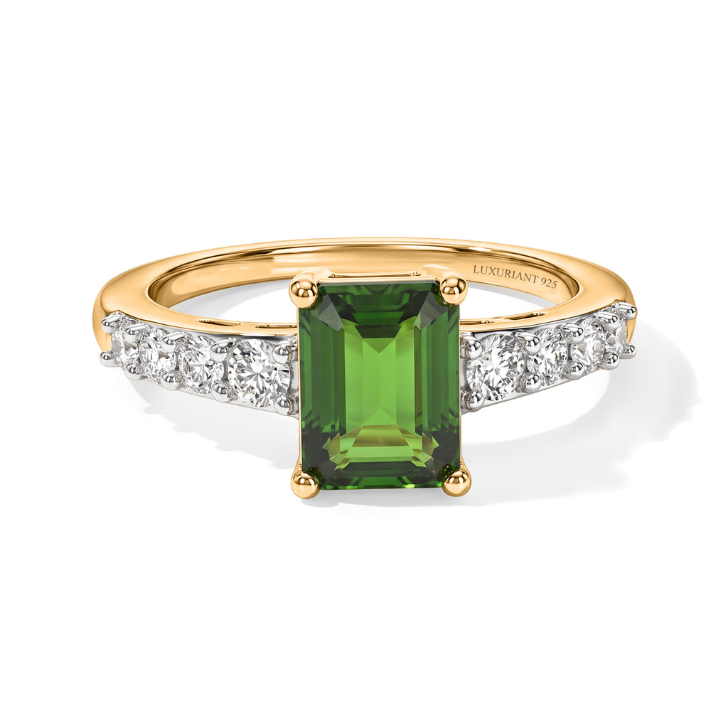 Luxuriant - Natural Chrome Diopside & Lab Grown Diamond (SI/G-H) Ring in 18K Vermeil Yellow Gold Plated Sterling Silver 1.75 Ct._8785113