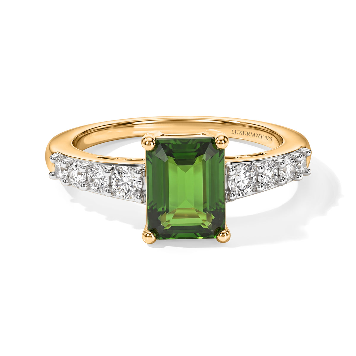 D'joy Natural Chrome Diopside, Lab Grown Diamond Main Stone With Side Stone Ring in 18K YG VermeilSterling Silver 1.754 Ct. 8785113 0