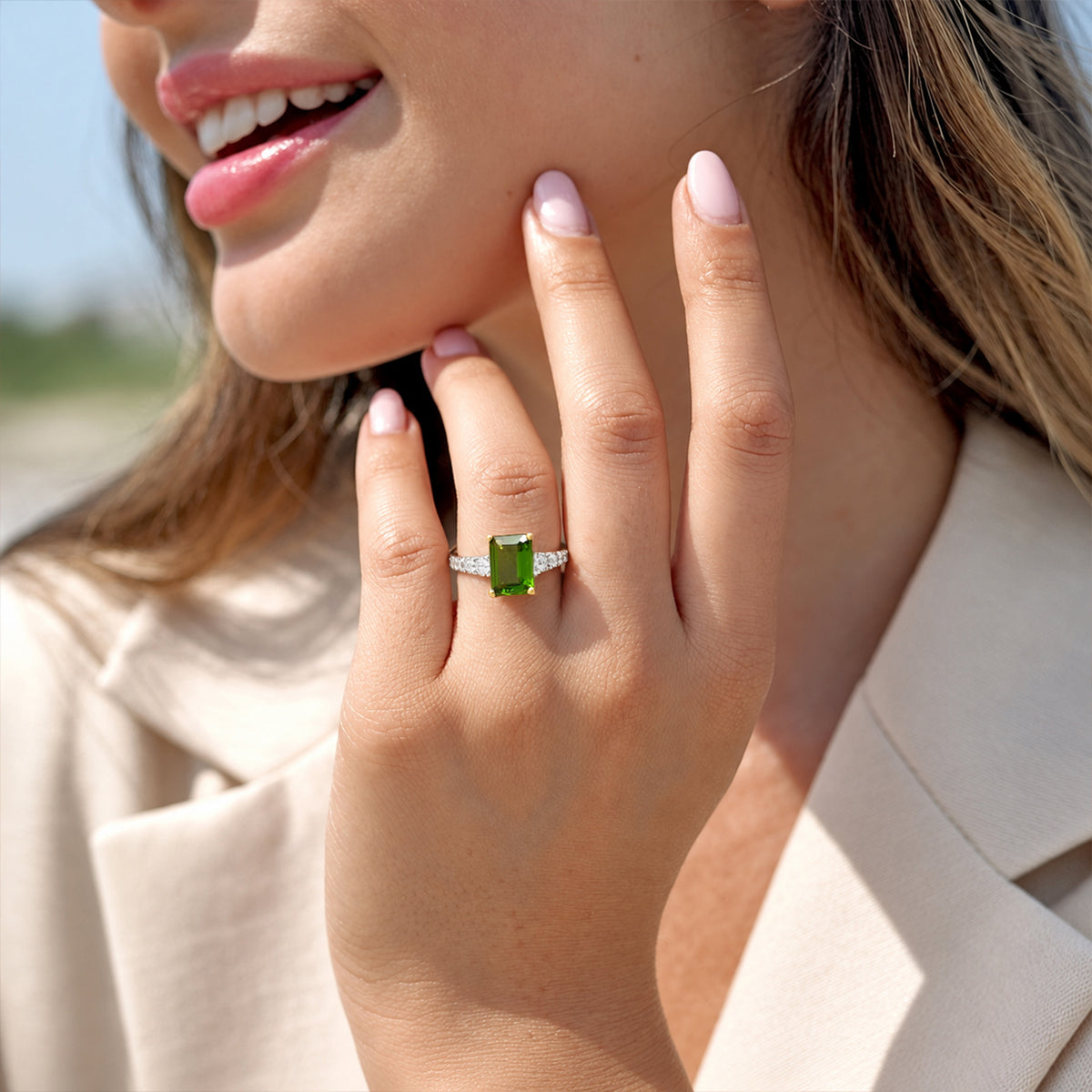 D'joy Natural Chrome Diopside, Lab Grown Diamond Main Stone With Side Stone Ring in 18K YG VermeilSterling Silver 1.754 Ct. 8785113 1