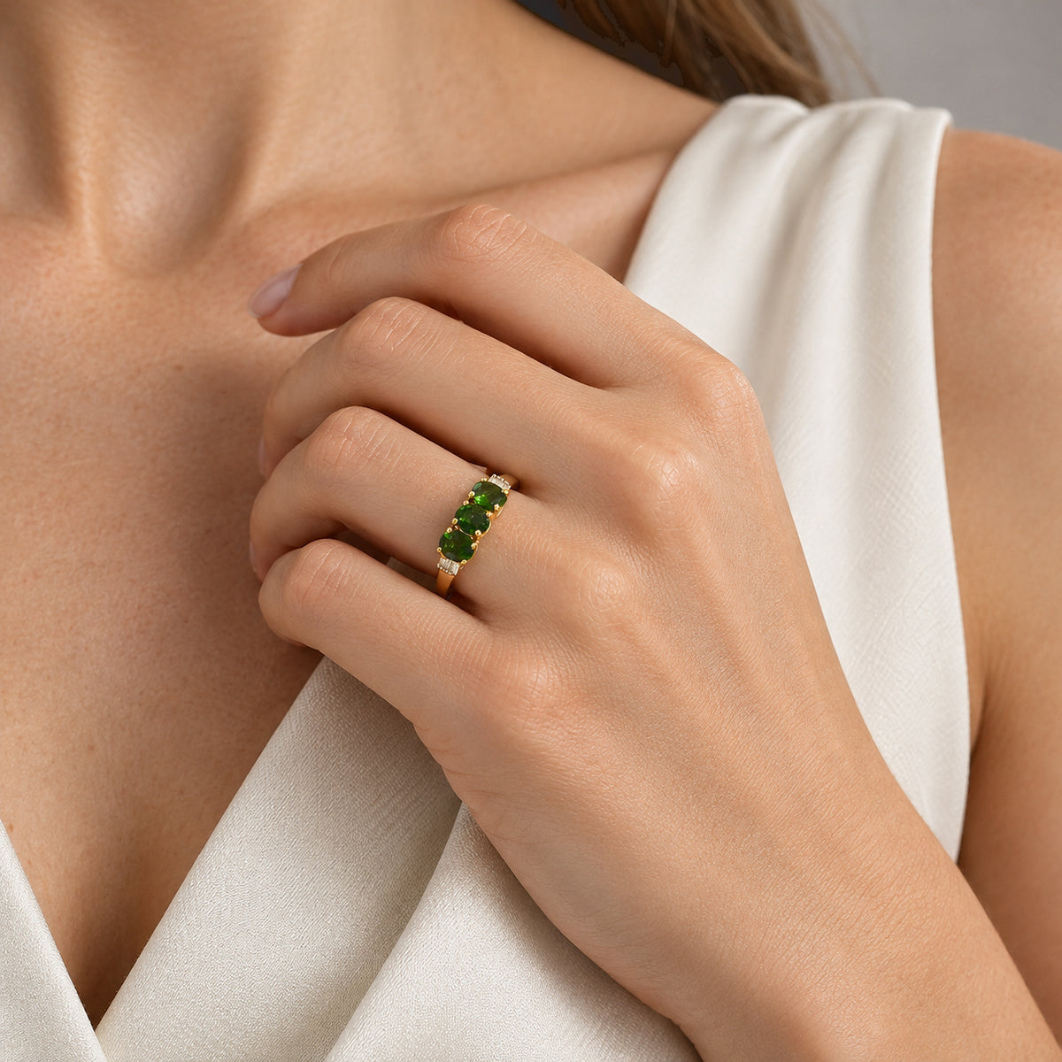 D'joy Natural Chrome Diopside, White Diamond Ring Sterling Silver 1.244 Ct. 8785144 2