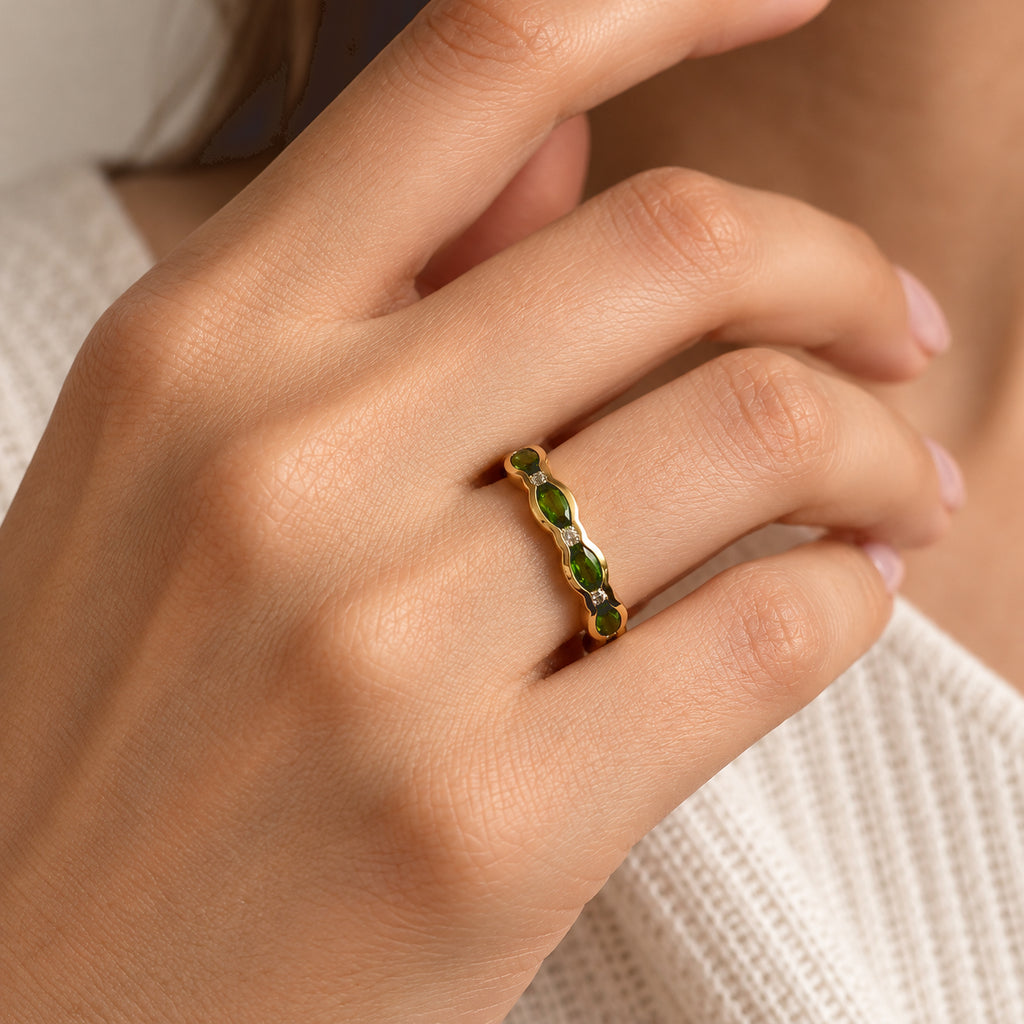 D'Joy - Natural Chrome Diopside & White Zircon Ring in Yellow Gold Plated Sterling Silver 1.40 Ct._8785153_1