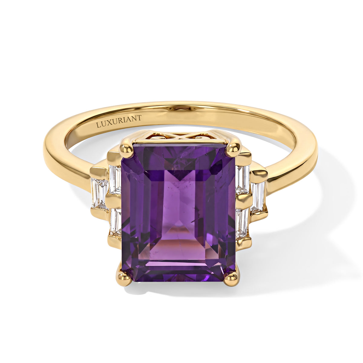 Luxuriant - AAA Zambian Amethyst &amp; Lab Grown Diamond (SI/G-H) Ring in 18K Vermeil Yellow Gold Plated Sterling Silver 3.50 Ct. 8786168 0