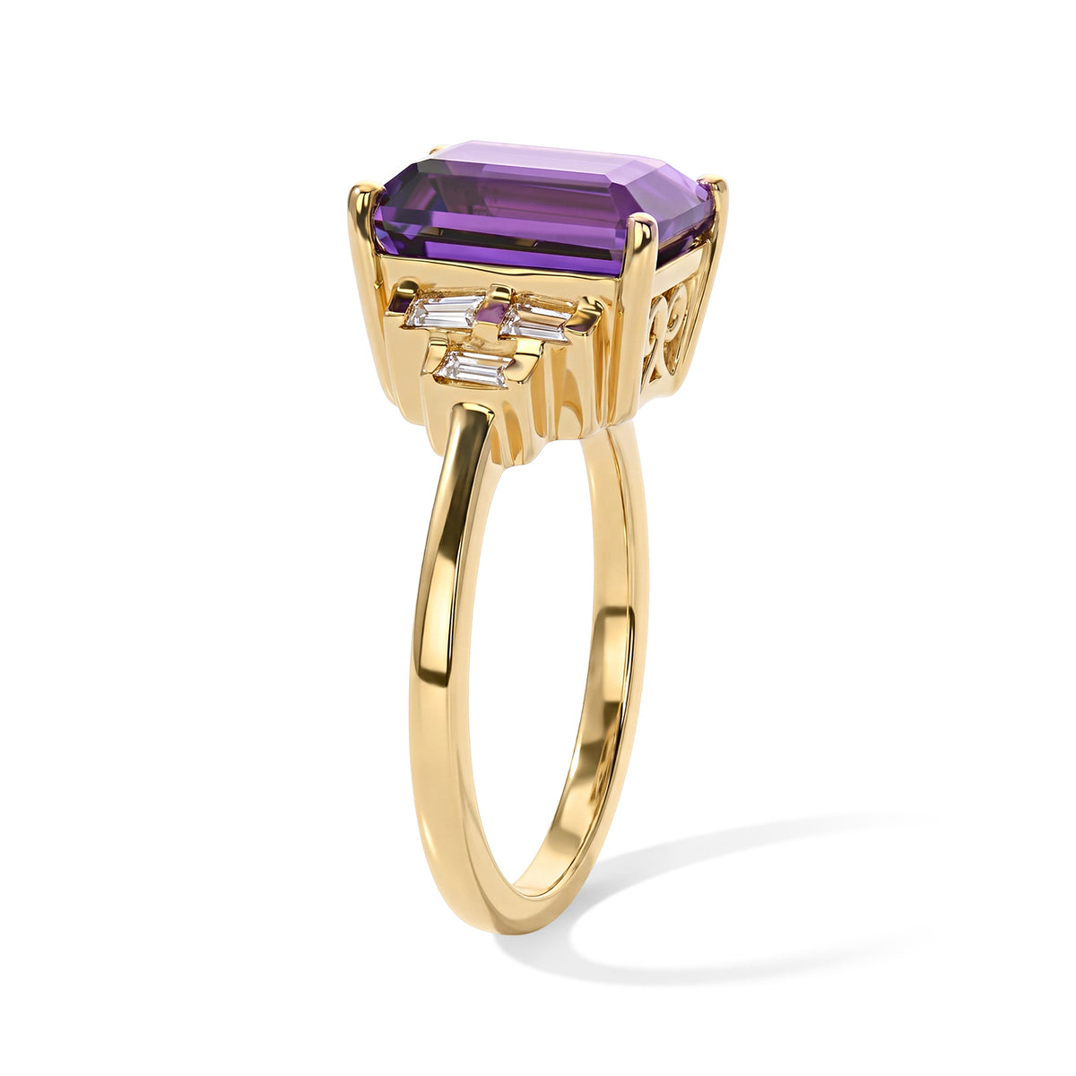 Luxuriant - AAA Zambian Amethyst &amp; Lab Grown Diamond (SI/G-H) Ring in 18K Vermeil Yellow Gold Plated Sterling Silver 3.50 Ct. 8786168 3