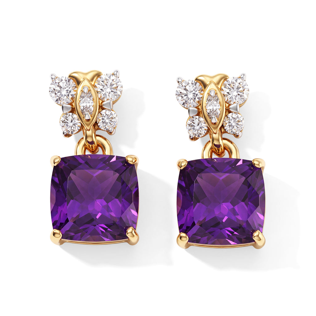 D'Joy - AAA Zambian Amethyst & White Zircon Drop Earring with Push Post in Yellow Gold Plated Sterling Silver 2.42 Ct._8786198