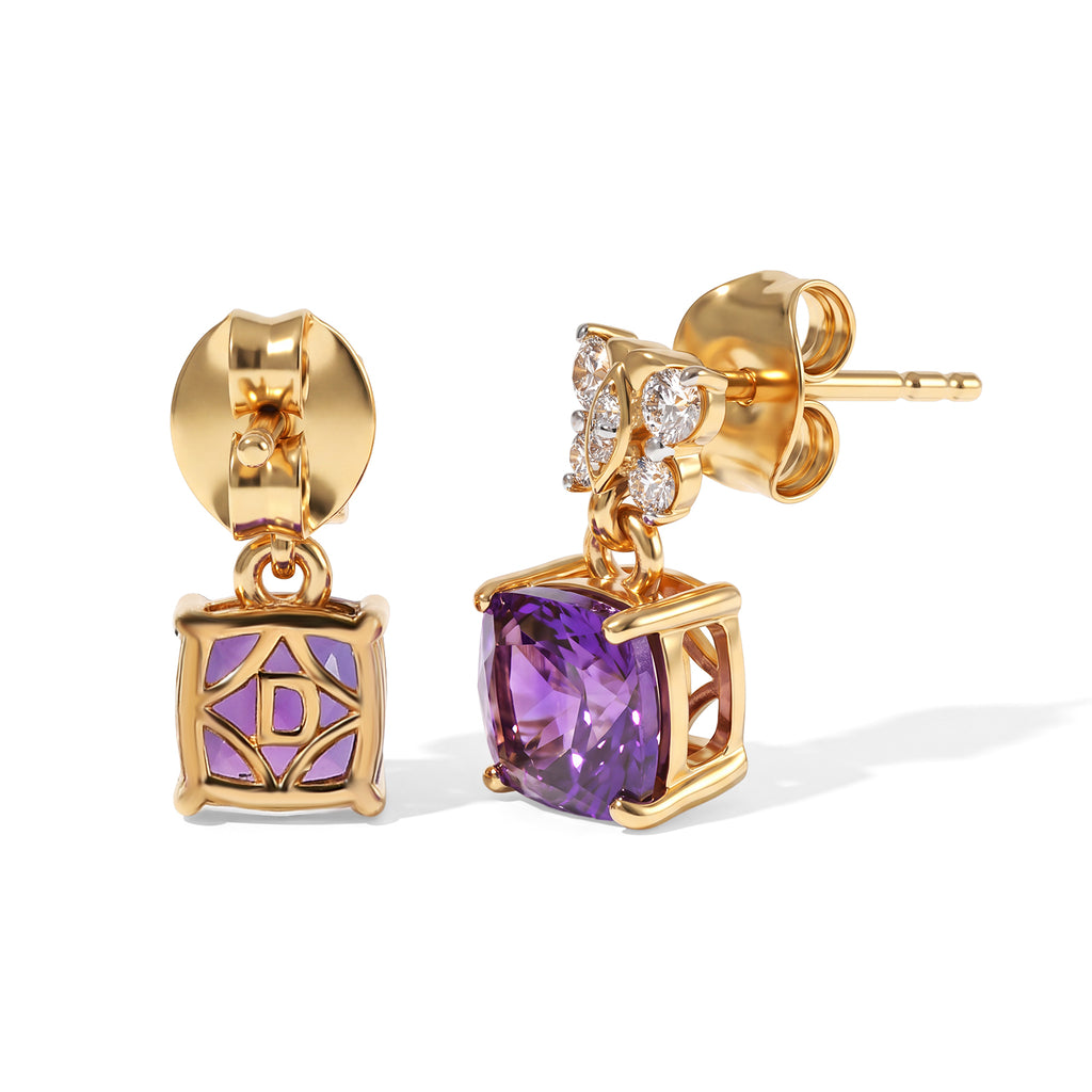 D'Joy - AAA Zambian Amethyst & White Zircon Drop Earring with Push Post in Yellow Gold Plated Sterling Silver 2.42 Ct._8786198_3