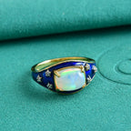 GP Ethiopian Opal, White Zircon, Kanchanaburi Blue Sapphire Main Stone With Side Stone Ring in 18K YG VermeilSterling Silver, Silver Wt.5 Gms  1.578  Ct._8786232_1