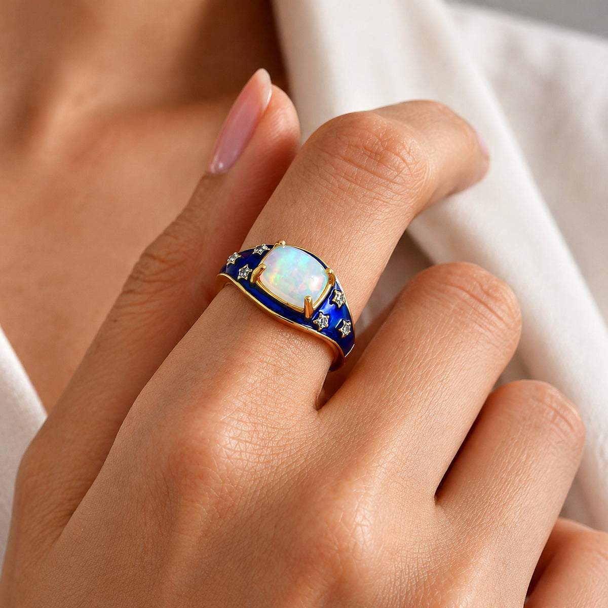GP - Ethiopian Opal, White Zircon &amp; Blue Sapphire Ring in 18K Vermeil Yellow Gold Plated Sterling Silver 1.60 Ct. 8786232 2