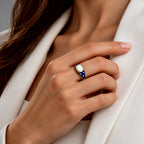 GP Ethiopian Opal, White Zircon, Kanchanaburi Blue Sapphire Main Stone With Side Stone Ring in 18K YG VermeilSterling Silver, Silver Wt.5 Gms  1.578  Ct._8786232_3