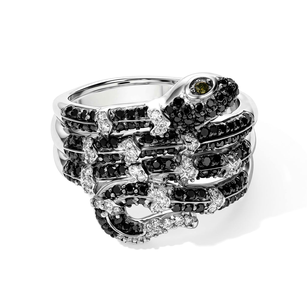D'joy White Diamond, Green Diamond Living Creature Ring in Rhodium OverlaySterling Silver, Silver Wt.7 Gms  0.967  Ct._8786955