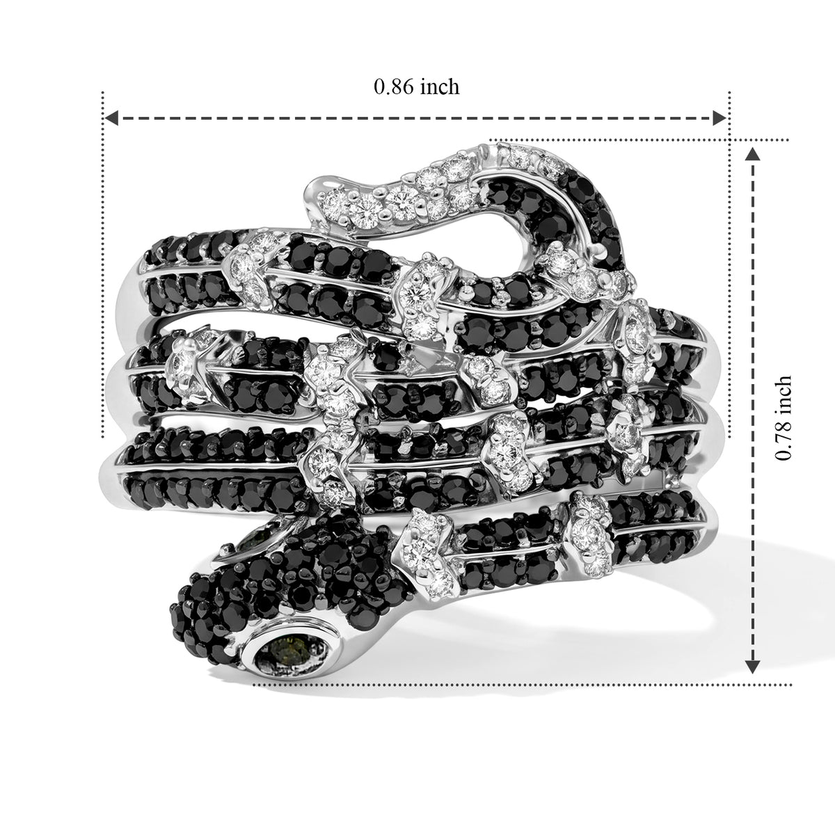 D'Joy - Natural White Diamond &amp; Green Diamond Living Creature Ring in Rhodium Overlay Sterling Silver 1.00 Ct. 8786955 5