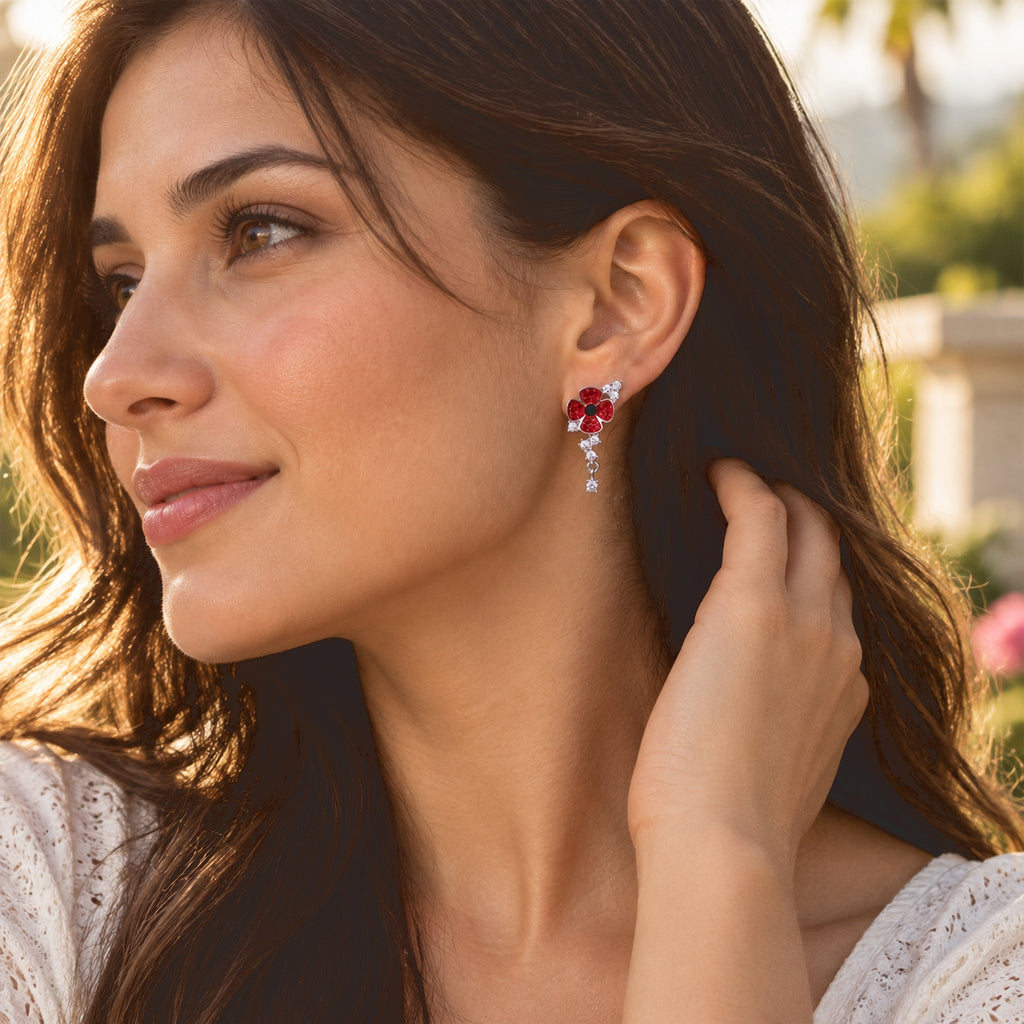 Multi Color Crystal Poppy Flower Dangling Earring with Push Back_8787191_1