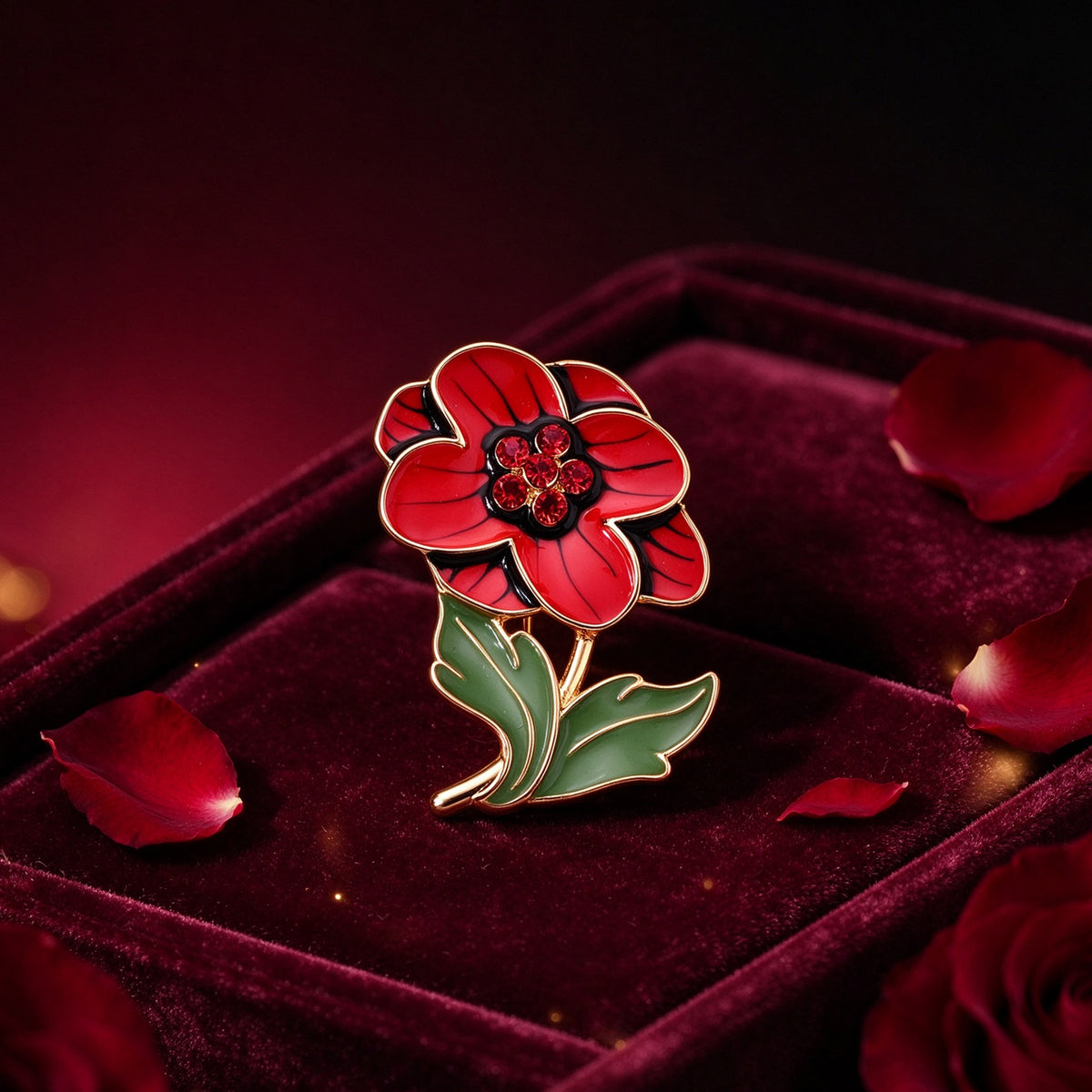 Red Crystal Poppy Flower Brooch 8787344 1