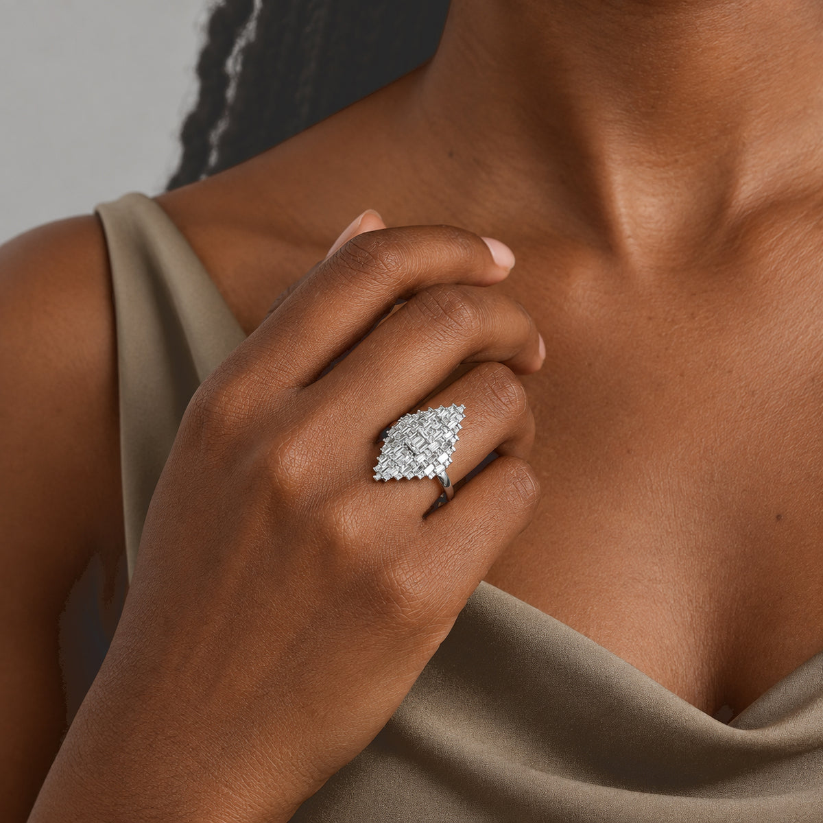 Luxuriant - Lab Grown Diamond Cluster Ring in Rhodium Overlay Sterling Silver 1.00 Ct. 8787359 2