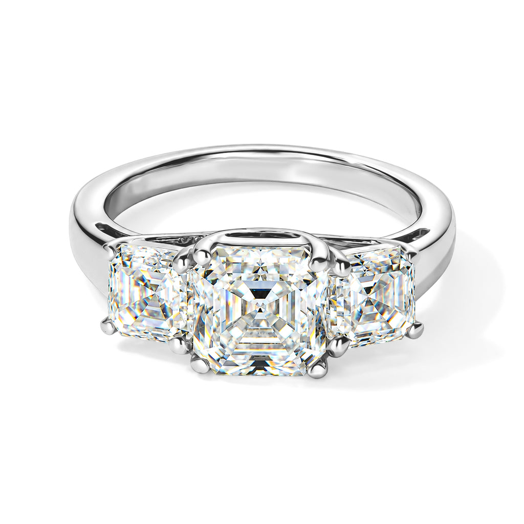 D'Joy - Moissanite Trilogy Ring in Platinum Overlay Sterling Silver  3.27 Ct._8787625