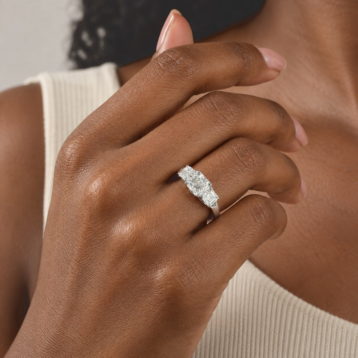 D'Joy - Moissanite Trilogy Ring in Platinum Overlay Sterling Silver  3.27 Ct. 8787625 1