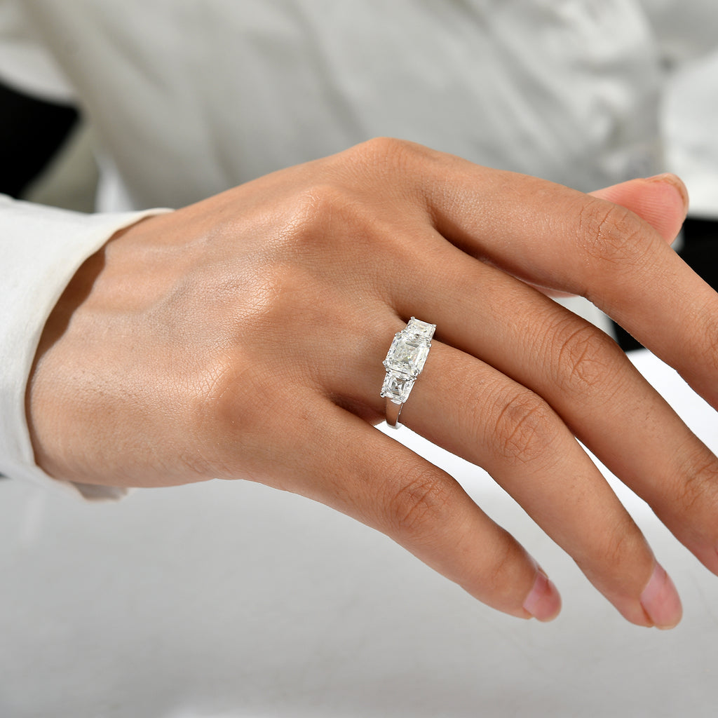 D'Joy - Moissanite Trilogy Ring in Platinum Overlay Sterling Silver  3.27 Ct._8787625_2