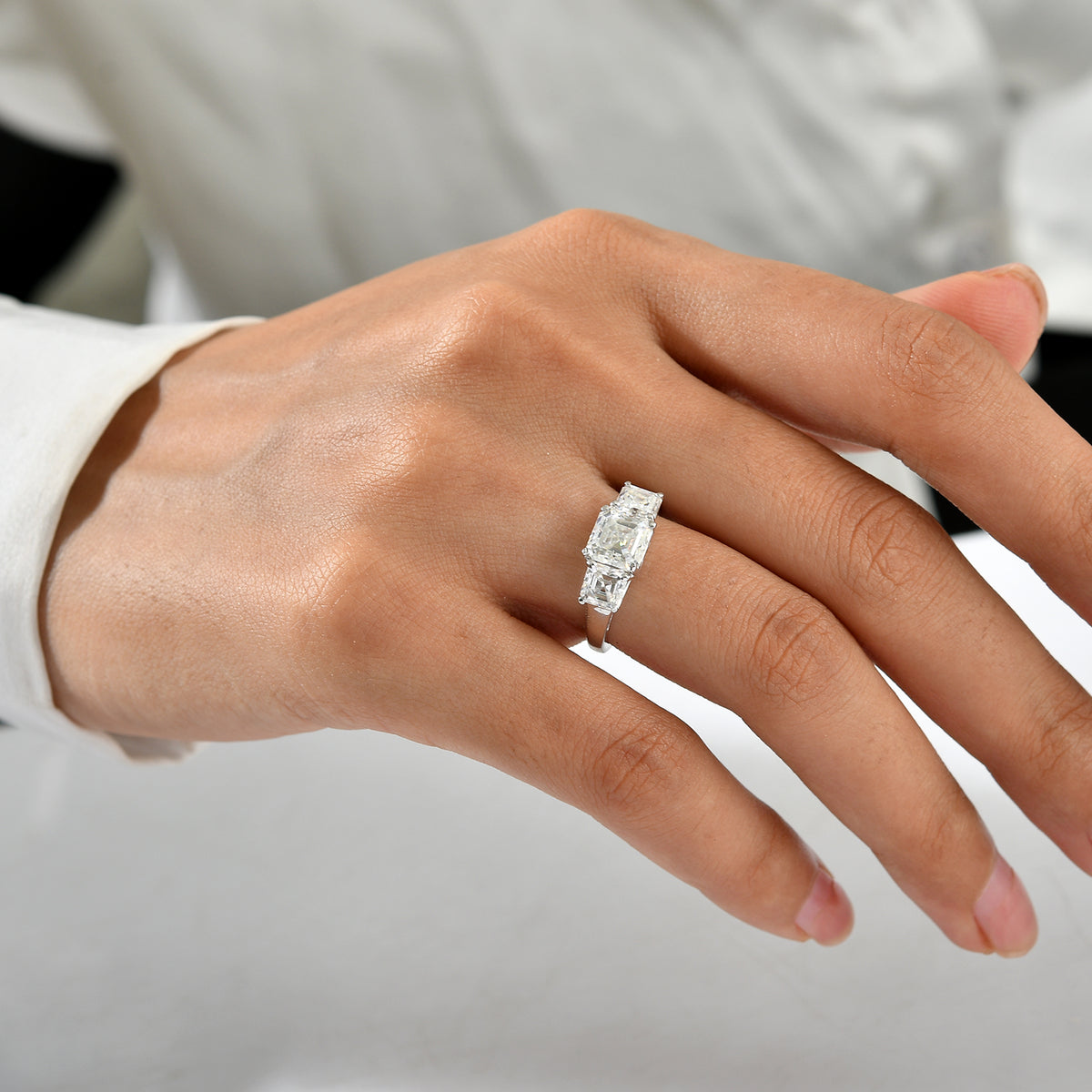 D'Joy - Moissanite Trilogy Ring in Platinum Overlay Sterling Silver  3.27 Ct. 8787625 2