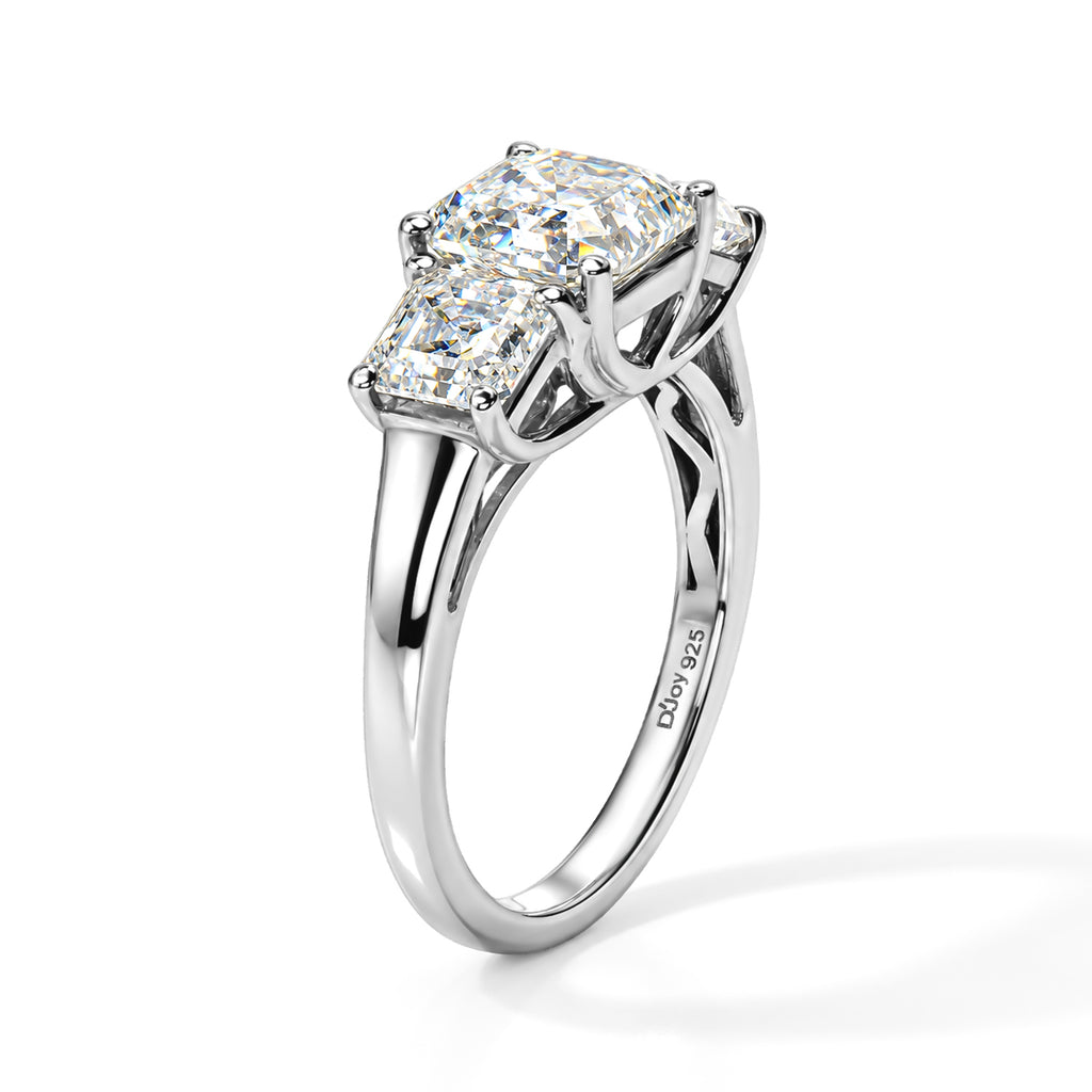 D'Joy - Moissanite Trilogy Ring in Platinum Overlay Sterling Silver  3.27 Ct._8787625_3