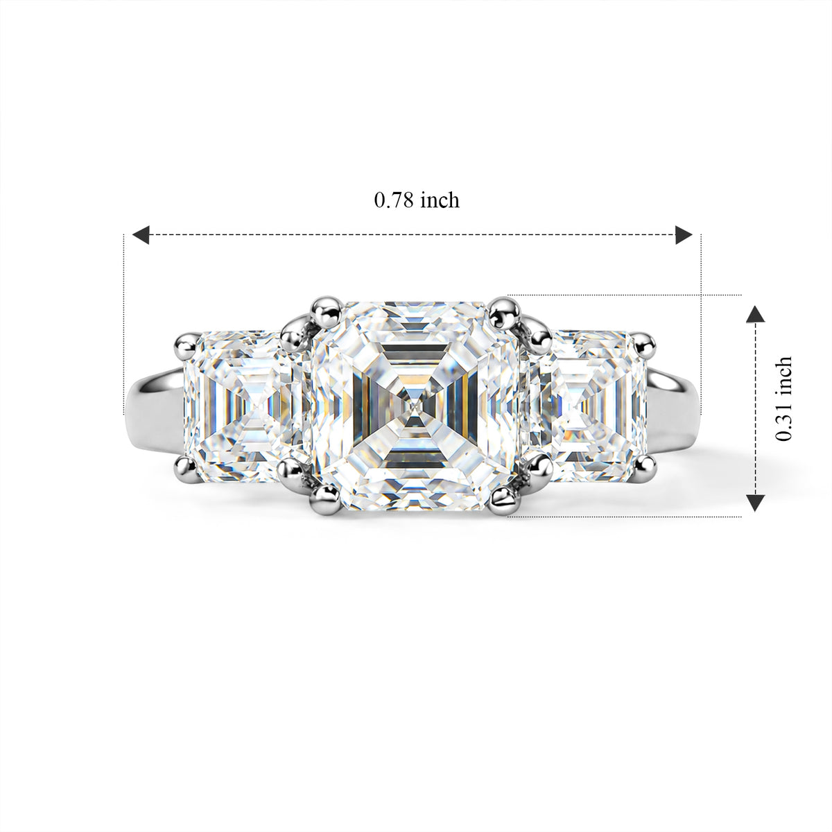 D'Joy - Moissanite Trilogy Ring in Platinum Overlay Sterling Silver  3.27 Ct. 8787625 5