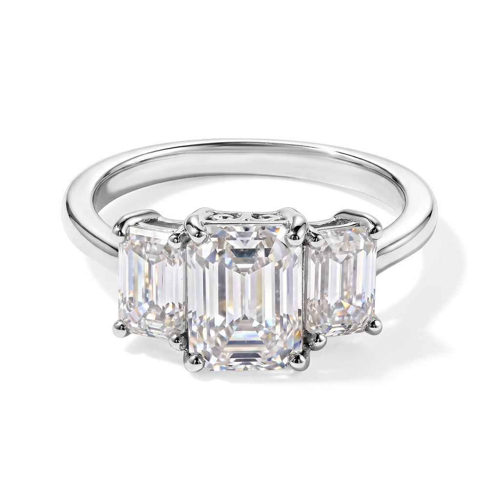 D'Joy - Moissanite Trilogy Ring in Platinum Overlay Sterling Silver  2.80 Ct._8787649