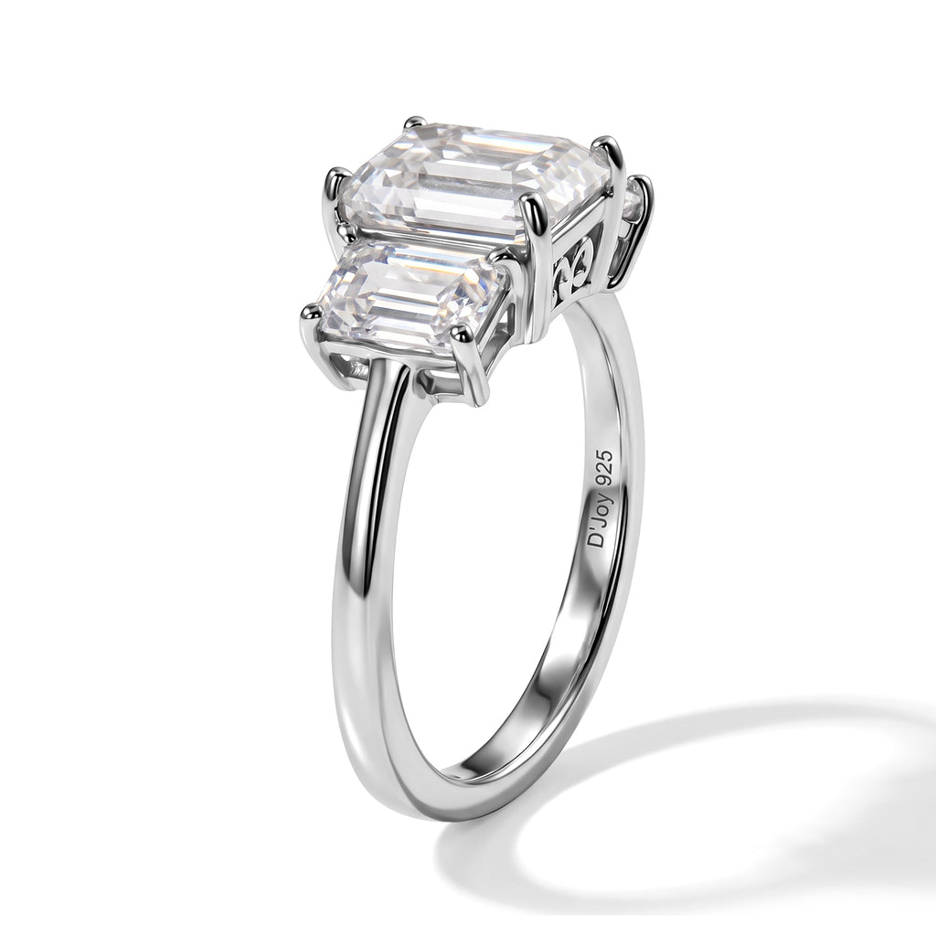 D'Joy - Moissanite Trilogy Ring in Platinum Overlay Sterling Silver  2.80 Ct._8787649_3